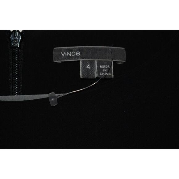 VINCE $398 Leather Trim Bracelet Sleeve Shift Dress in Black Size 4‎ - Picture 4 of 4